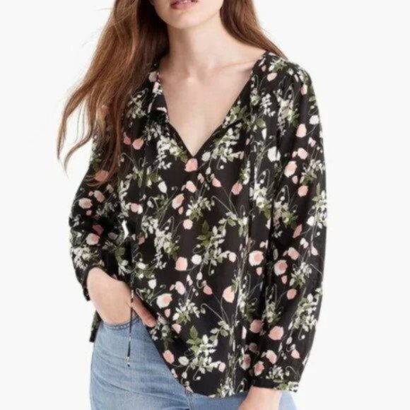 J.Crew x Liberty S Blouse Poppy Dream Print Black Pink Green - Picture 2 of 11